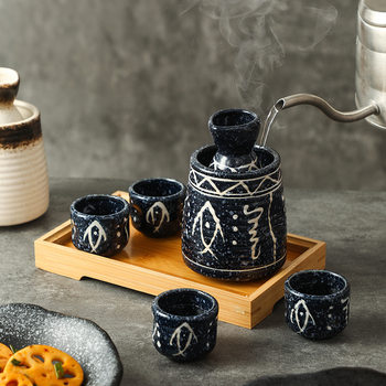 Japanese Ceramic Sake Pot, Wine Glass, Wine Set, Home Commercial Retro Soju Cup, White Wine and Spirits Dispenser