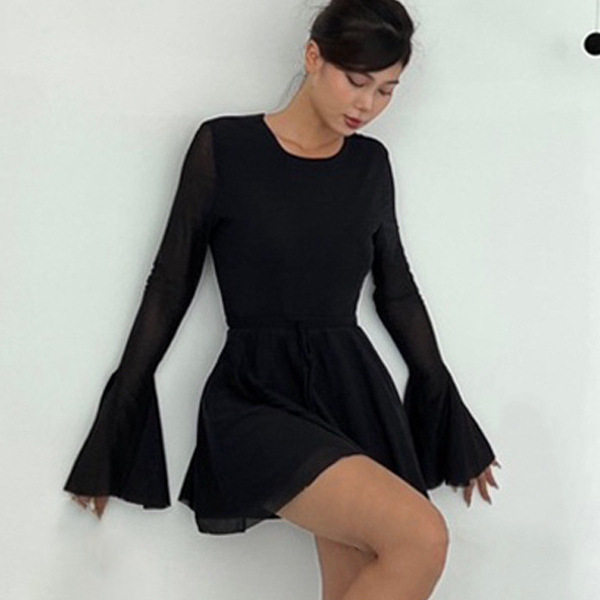 Womens Long Sleeve Mesh Dress Round Neck Flared Hem Elegant Style Perfect for Winter Events Wholesale Available