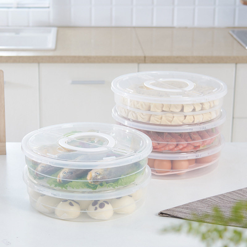 Round Satchel Uncompartmented Dumplings Refrigerator Storage Box Kitchen Quick-Frozen Wonton Box Seafood Box Seal