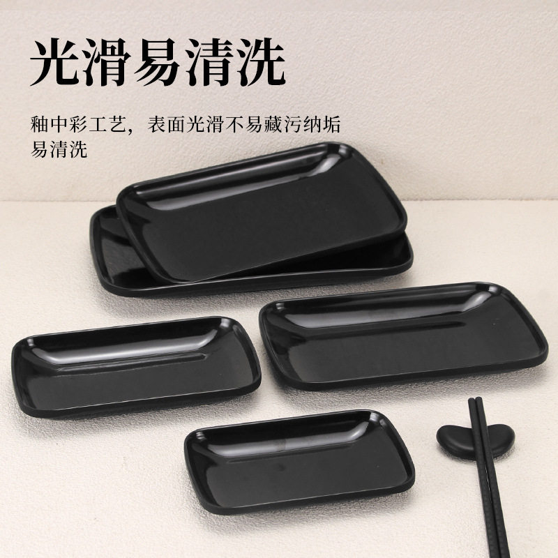 Black Barbecue Plate Commercial Melamine Rectangular Plate Snack Plate Plastic Plate Imitation Porcelain Tableware Rice Roll Special Powder Plate