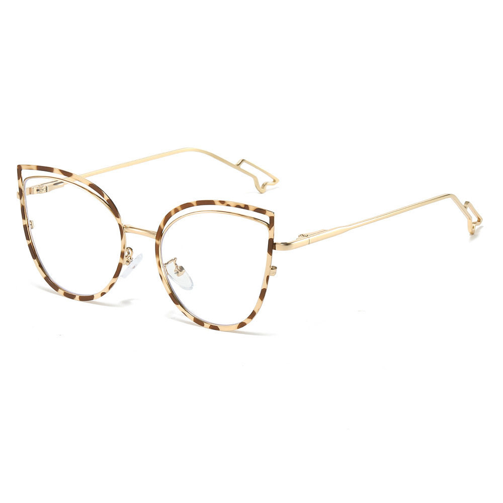 European and American Cat-Eye Hollow Glasses Frame Cross-Border Trendy Metal Spring Legs Anti-Blue Light Glasses Can Be Matched with Myopia Glasses Frames