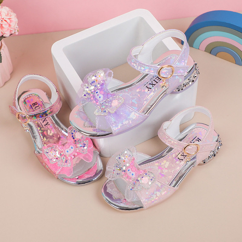 Children's and Girls' Sandals Princess Kloomi Crystal Shoes Little Girl's 2025 Summer New Soft Sole Fashion Show Shoes