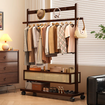 Plastic Rattan Coat Rack Floor-Standing Bedroom Household Clothes Rack Mobile Clothes Rack Indoor Simple Coat Rack