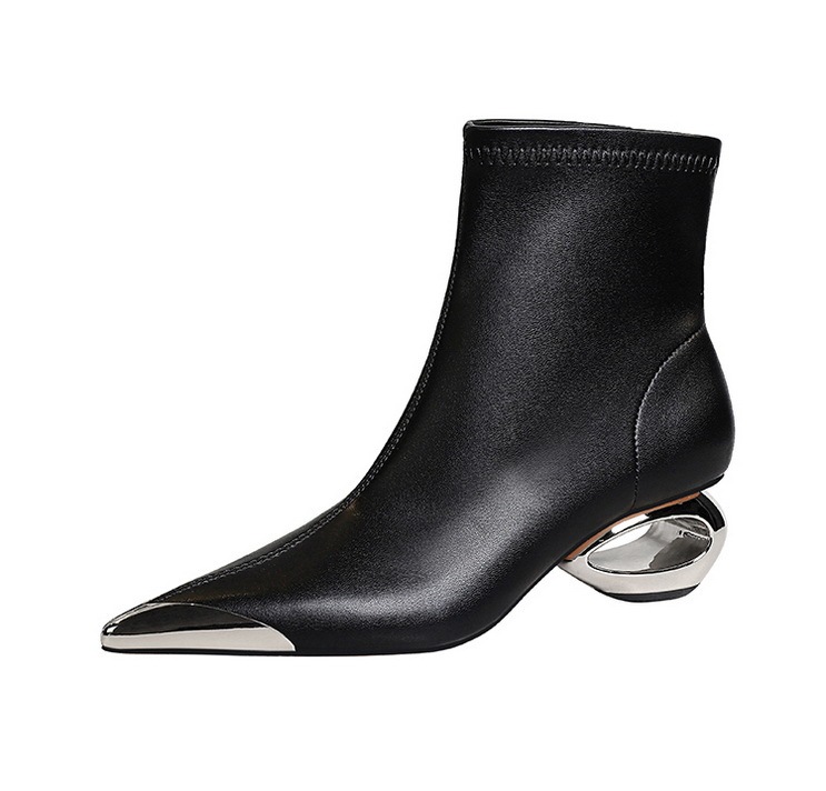 Boot nữ cổ thấp mũi nhọn gót kim loại rỗng phong cách dự tiệc — Màu bạc, Màu vàng