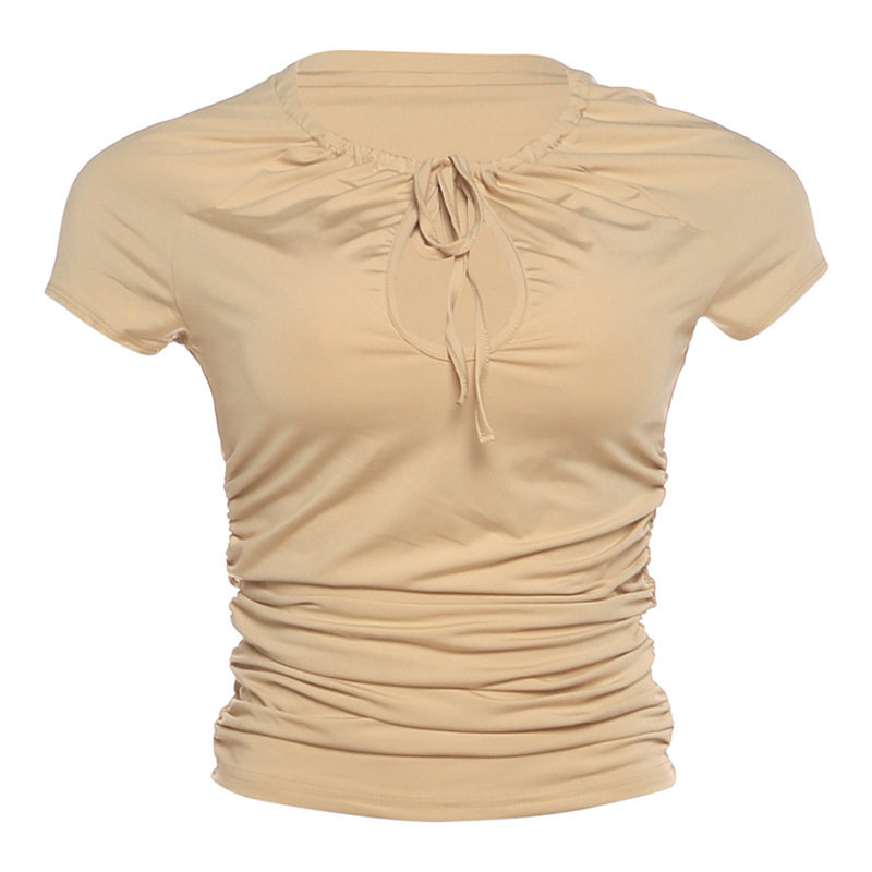 Casual Slim Fit Short Sleeve Top for Women Sexy Lace Up Design Summer Fashion Wholesale Available