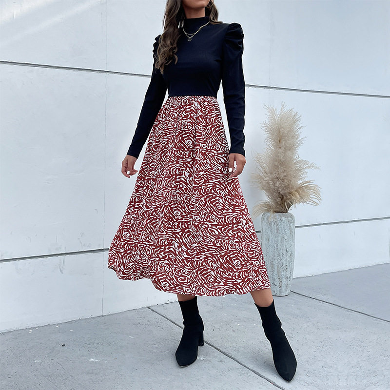 Womens Long Sleeve Color Block Dress Autumn Winter Fashion Casual Vacation Wear Wholesale Available