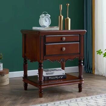 American Country Solid Wood Bedside Table Bedside Retro Simple European Style Carved Bedroom Storage Cabinet