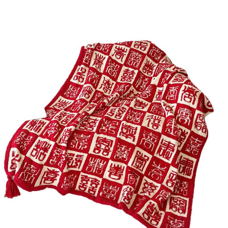 Chinese-Style Red Half-Velvet Blanket for Weddings, Dowry Blanket with 