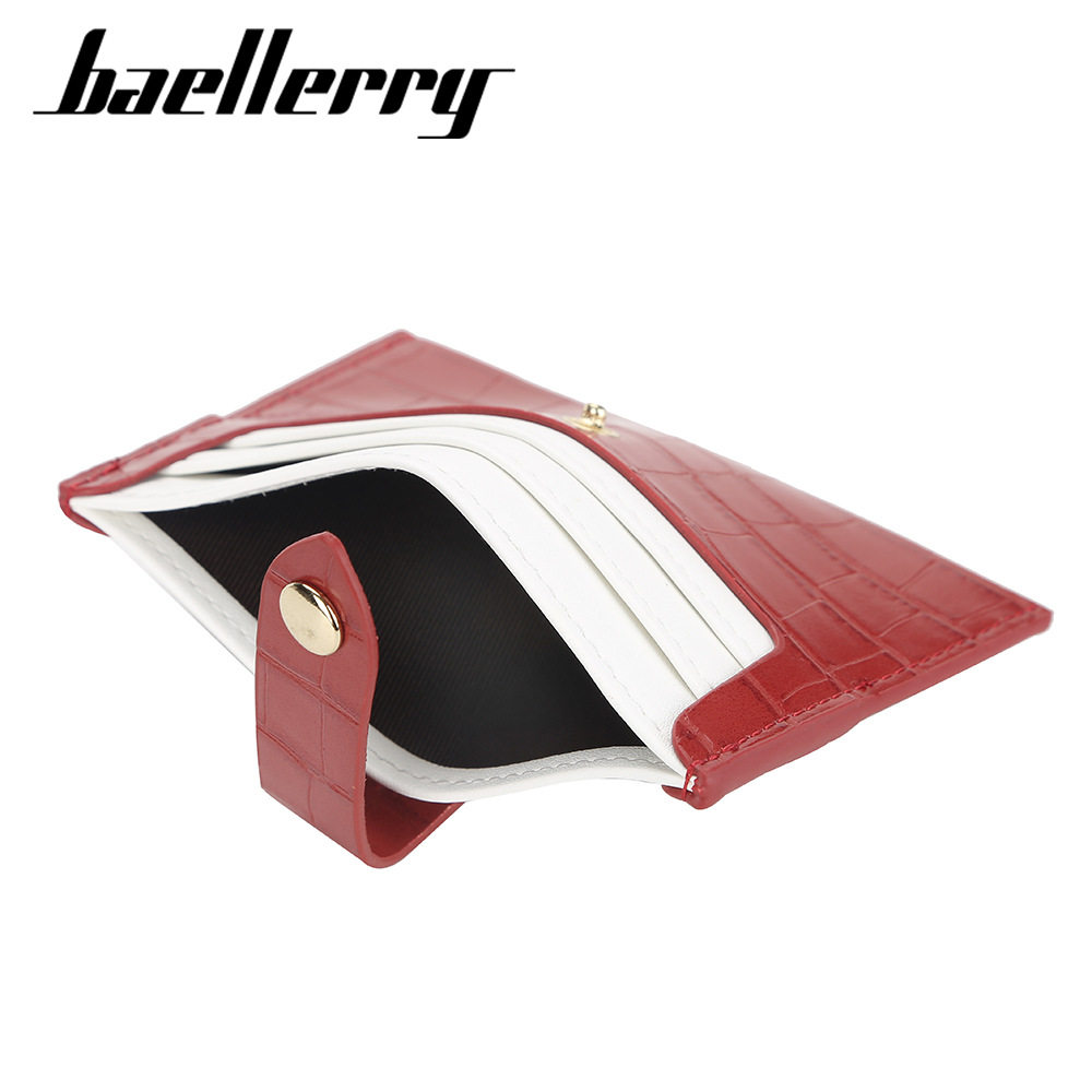 Women's BAELLERRY Color-block Small Card Bag European and American Crocodile Bag Thin Credit Card Case Fashionable Buckle Card Holder Trendy