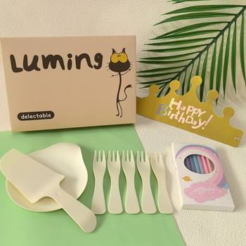 Customized Birthday Cake Cutlery Set Disposable Cutlery Set Water Drop Plate Set Wavy Fork Candle Birthday Hat