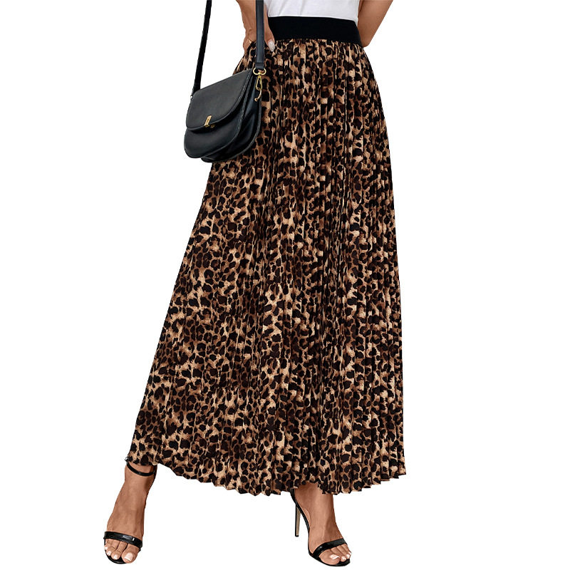 Pleated Midi Skirt Leopard Print Fashionable Spring Fall Style Wholesale Available OEM ODM service