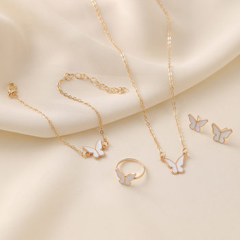White Butterfly Drop Glaze Necklace, Exquisite, Simple and Versatile, Niche Fashion, High-End Clavicle Chain, Elegant Necklace Set