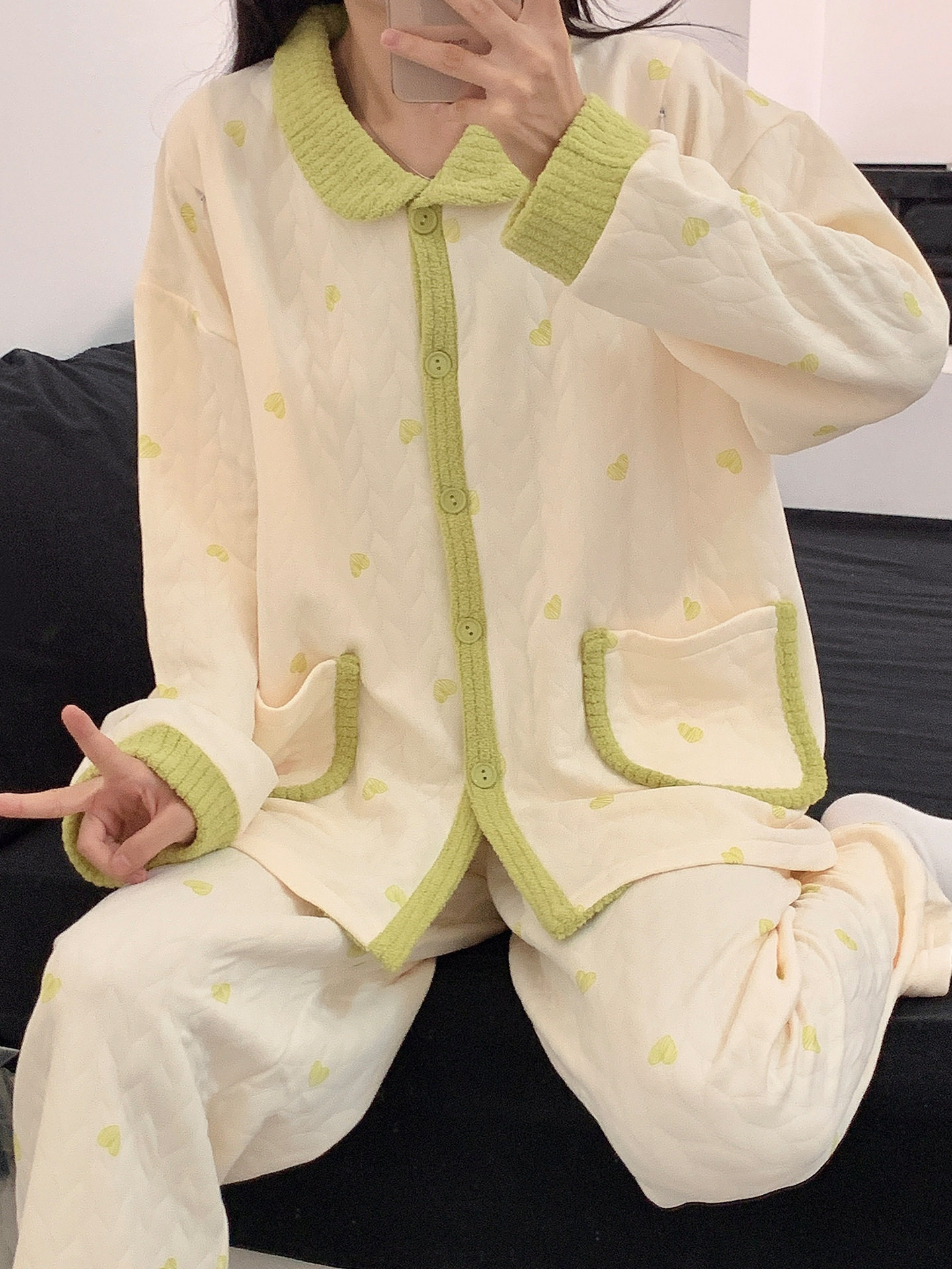 Autumn and Winter Air Cotton Maternity Pajamas, Postpartum Confinement Clothes, Warm Breastfeeding Clothes, Loose Suits, Home Clothes for Women