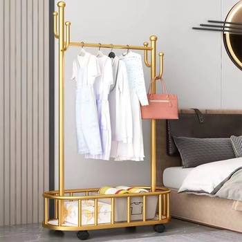 Clothes Rack Floor-Standing Vertical Clothes Rack Mobile Wheeled Household Storage Clothes Drying Rack Living Room Cactus Simple Coat Rack