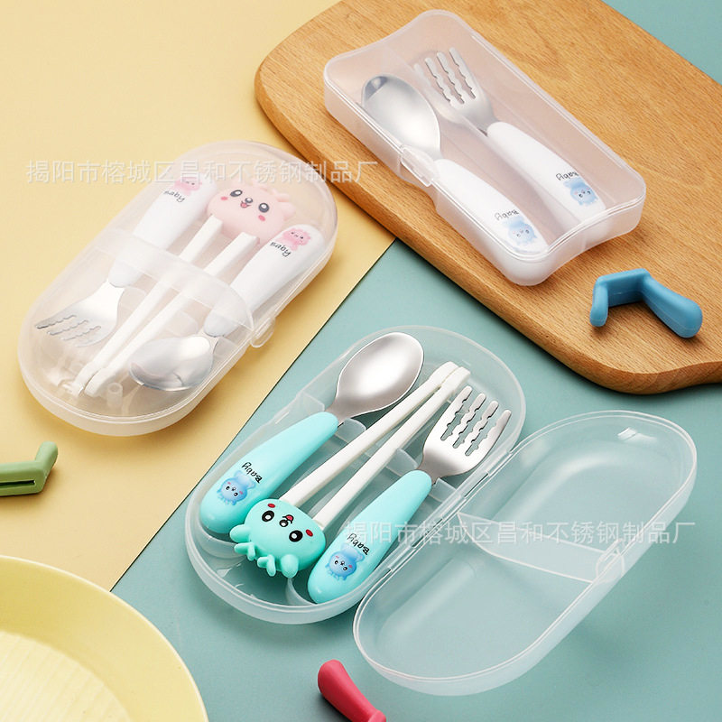 Children's Chopsticks Cartoon Tiger Mouth Rebound Training Chopsticks Baby Left and Right Hands Learn to Eat and Learn Chopsticks Tableware Gift Set