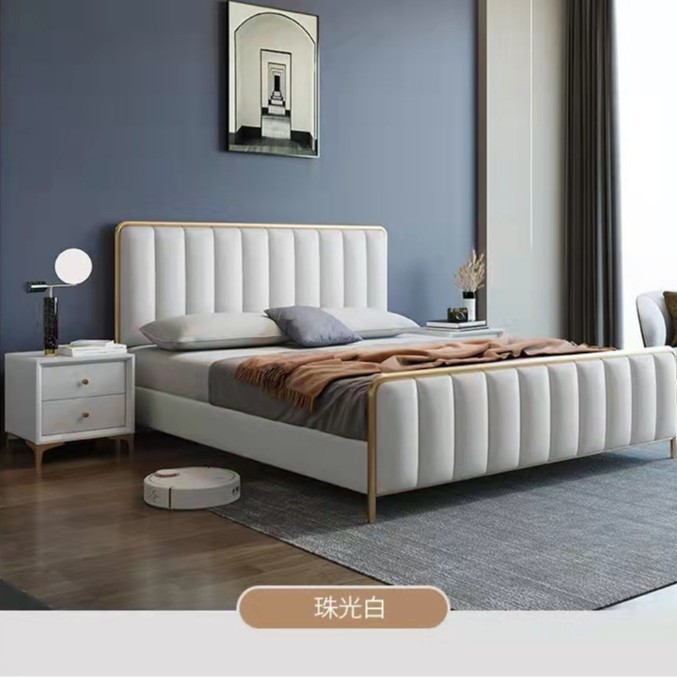 真皮床现代简约风格直销轻奢皮艺床现代简约软体床双人主卧婚床