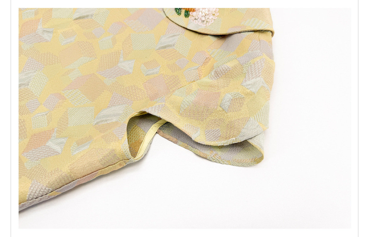 Đầm liền họa tiết jacquard cổ búp bê tay ngắn dáng chữ A — Phô mai vàng (giao hàng trong 7 ngày), Phô mai vàng (giao hàng trong ngày)