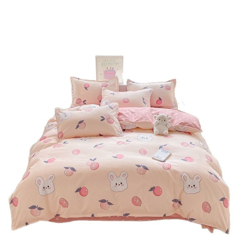 New Style A Mother Baby Grade Chinese Cartoon Four-Piece Set Simple Dormitory Three-Piece Set Bedding Ins Pure Cotton Single Quilt Cover