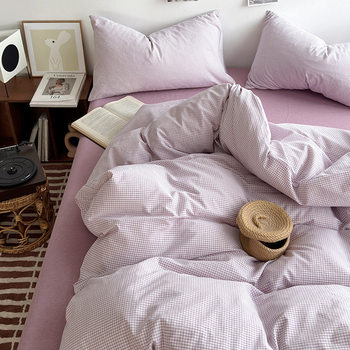 Japanese-style four-piece set cotton cotton 100 washed bed sheet quilt cover bed hat three-piece set dormitory bedding