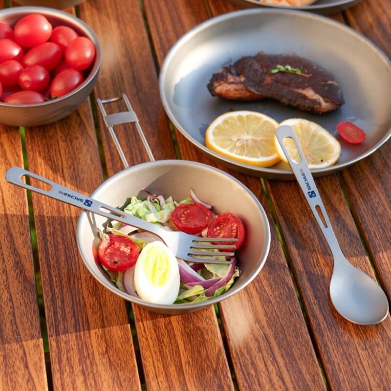 Outdoor Pure Titanium Spoon Camping Titanium Spoon Camping Portable Titanium Metal Tableware Steak Knife and Fork Spoon Spoon suit