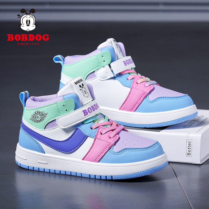 Babu beans AJ sneaker girls autumn and winter shoes 2024 children's new board shoes children's high-top girls leather