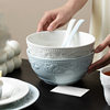 Ceramic Tableware Classical Light Luxury Embossed Bowl Household Rice Soup Bowl Cup Combination Advanced Sense Bowl and Dish suit