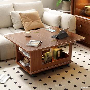 Solid Wood Movable Sofa Small Side Table Living Room Small Apartment Foldable Coffee Table Balcony Multi-Functional Trolley Side Cabinet