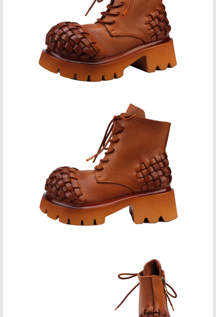 Boot Martin nữ da bò thật cổ ngắn phối dây kéo bên hông — đen, màu nâu