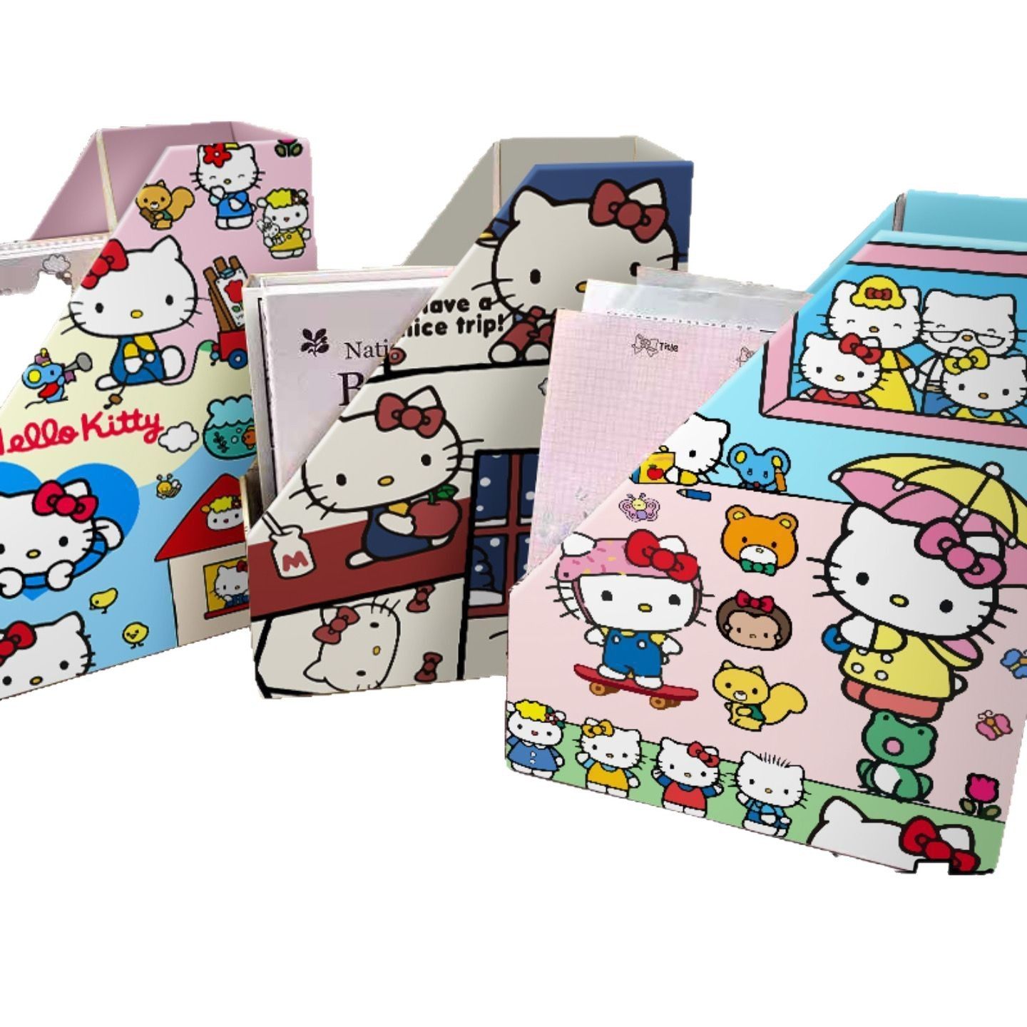 Popular Blue Background Kt Cat Xiaohongshu Same Style Paper Book Stand Bookshelf Desktop Notebook Book Storage Rack