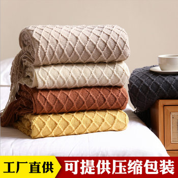 Nordic Sofa Blanket Cover Blanket Knitted Blanket Shawl Blanket Amazon Tassel Air-conditioning Blanket Bed End Towel Solid Color Summer Blanket