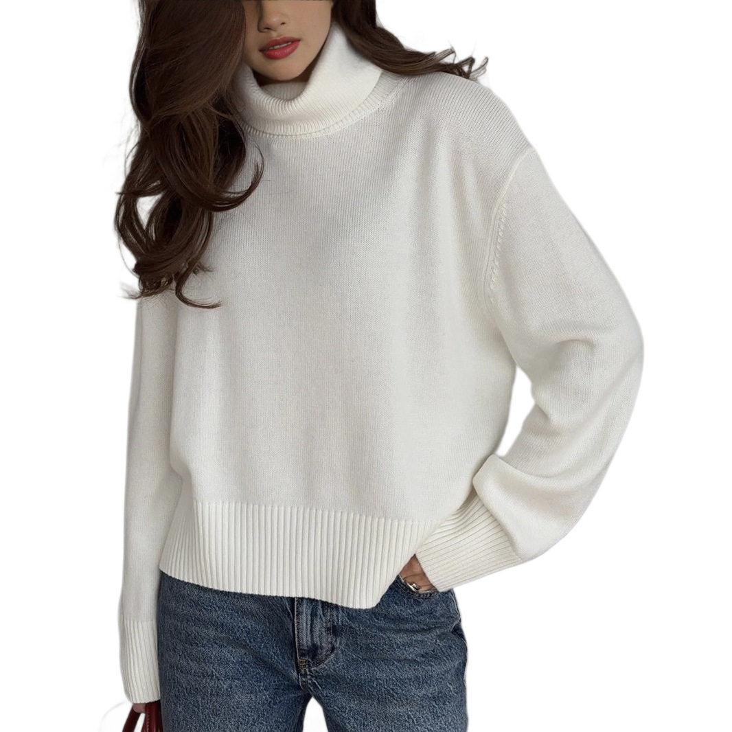 Womens Chunky Knit Sweater Solid Color Turtleneck Loose Fit Casual Autumn Winter Top Wholesale Available