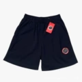 Dark blue pants with red label