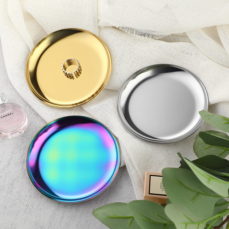 Ins high-value small size round plate for high-end stainless steel plate ring storage jewelry tray