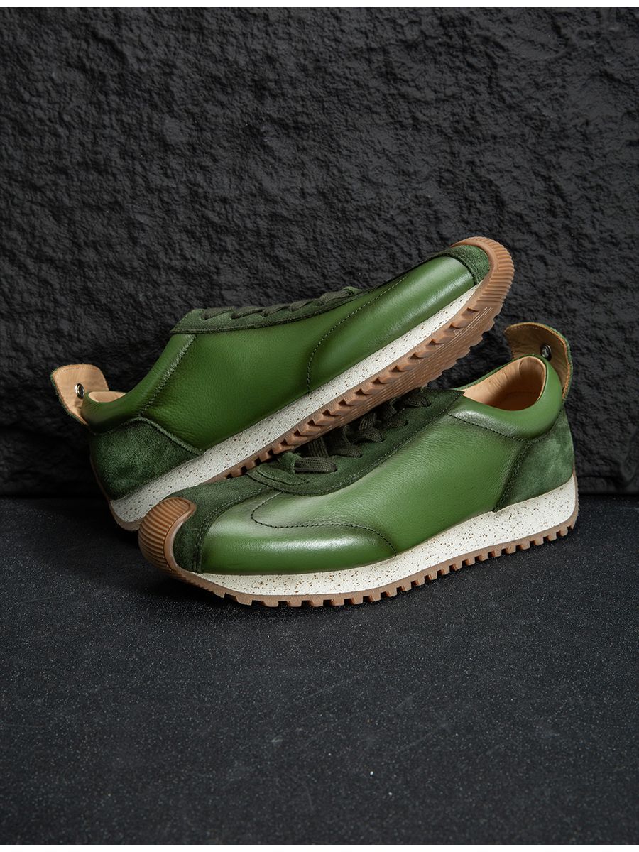 Giày sneaker da mềm thủ công phong cách retro — Màu xanh lam, Màu trắng, Màu xanh quân đội, Màu cà phê