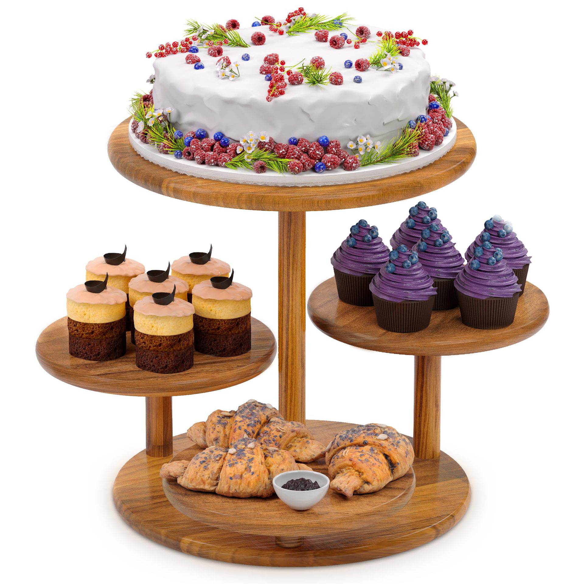 Multi-Layer Plate Wooden Home Desktop Decoration Storage Tray Multi-Layer Storage Rack Pastry Round Elevated Cake Tray