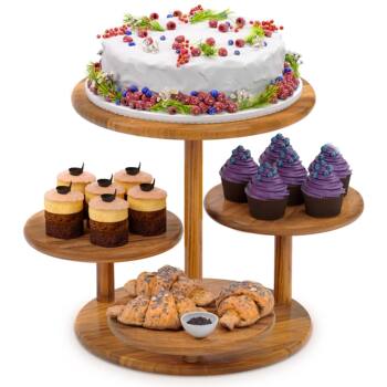 Multi-Layer Plate Wooden Home Desktop Decoration Storage Tray Multi-Layer Storage Rack Pastry Round Elevated Cake Tray