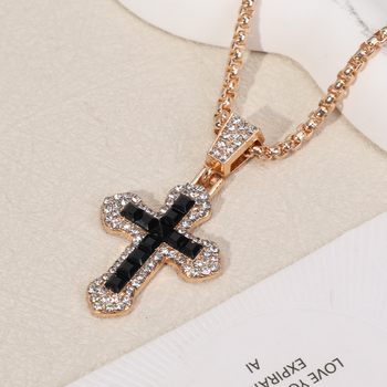 Cross-Border Cross Necklace Hip-Hop Style Zircon Pendant Jewelry Titanium Steel Versatile Choker Personalized Sparkling Jewelry Wholesale