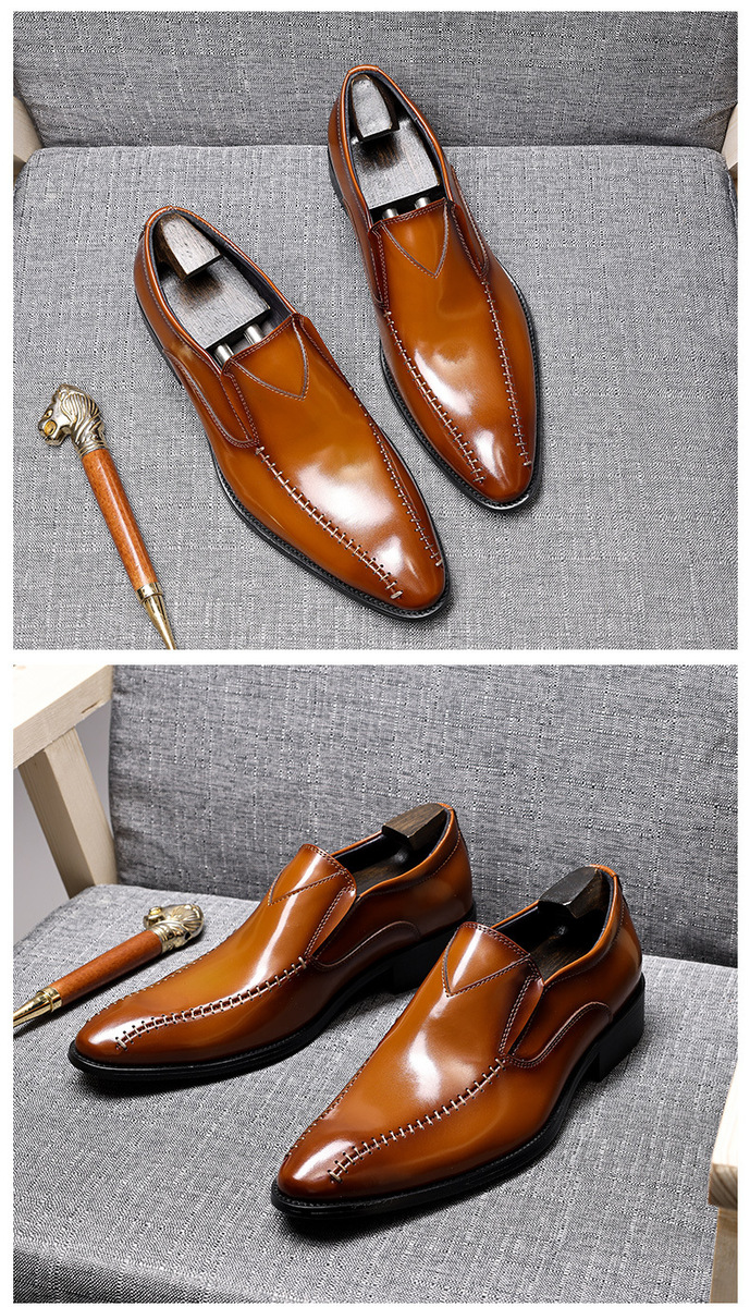 Giày da nam mũi nhọn da bò thật thoáng khí phong cách công sở — Màu nâu, Màu đen