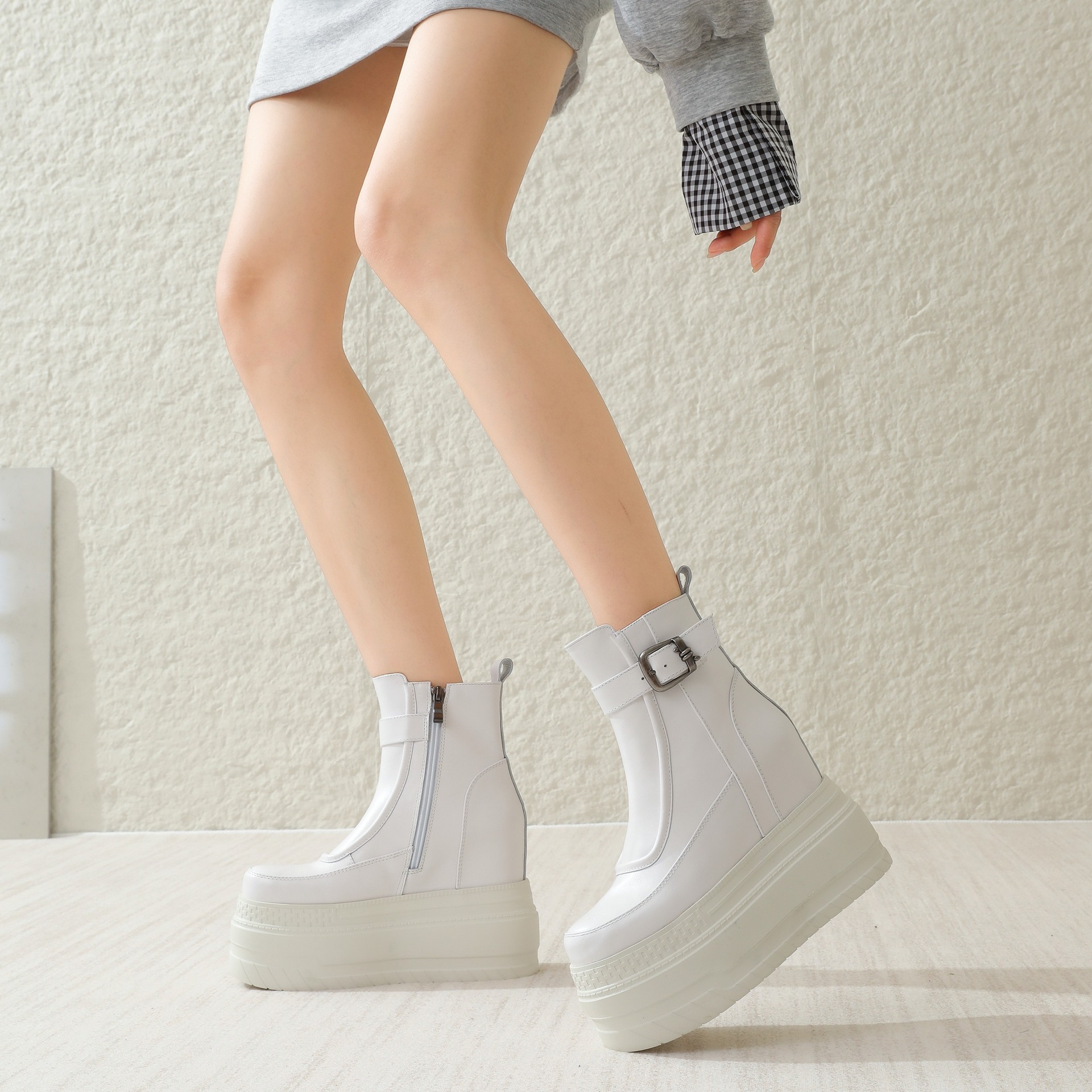 Boot Cổ Thấp Nữ Cao 12cm Đế Cao Hàng Mùa Xuân Thu Đông