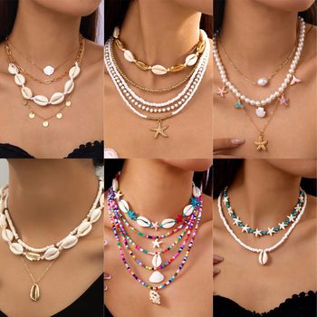 New Amazon Hot Sale Natural Shell Necklace Women Beaded Light Luxury Necklace Bohemian Niche Design