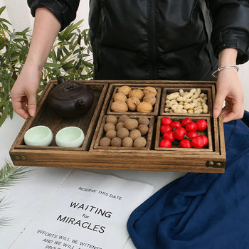Chinese-style Wooden Tray for Cooking Tea Snack Plate Fruit Plate Dried Fruit Plate Afternoon Tea Snack Snack Pastry Refreshment Plate