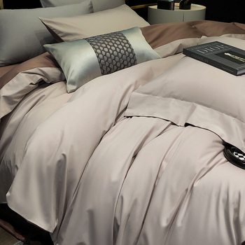 Class a Solid Color Long-Staple Cotton Four-Piece Bedding Set, Thickened Pure Cotton Bed Sheet, Duvet Cover, Fitted Sheet, Dormitory Three-Piece Set