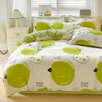 Pure Brushed Cotton Four-Piece Set Cartoon Bed Sheet Duvet Cover Student Dormitory Three-Piece Set Gift Wholesale 4 Can Be Used for Sleeping Naked Minimalist