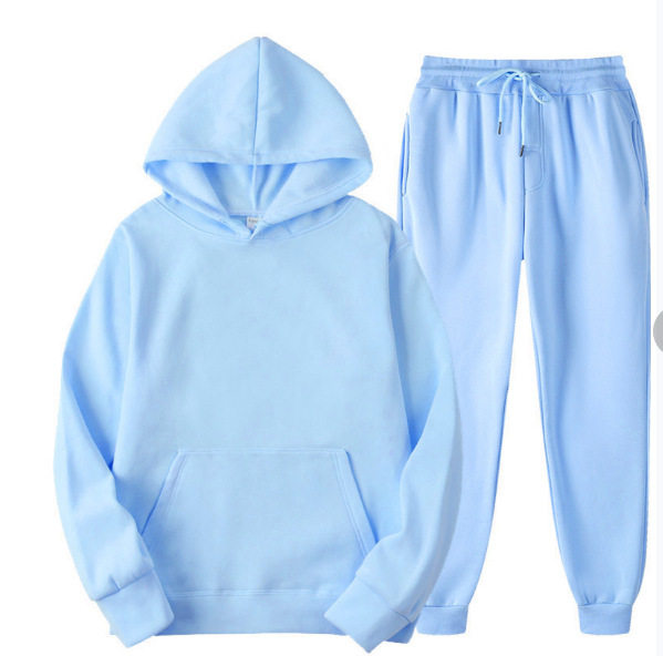 2022跨境男士春秋款纯色套装连帽卫衣套装潮流休闲运动两件套套装