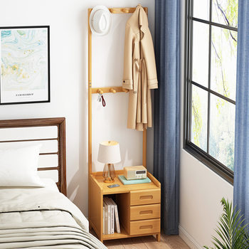 Bedside Table Modern Minimalist Home Solid Wood Bedroom Coat Rack Multi-Functional Bedside Storage Storage Rack Integrated
