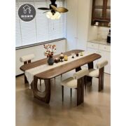 Senxuan Light French-Style Vintage Solid Wood Dining Table and Chair Set for Home Use, Natural Wood Large Table, Long Table, Din