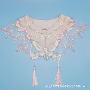 Pink Cute Cloud Shoulder Antique Organza Fake Tie Tassel Metal Button Kidsren Adult Decorative Shawl Collar