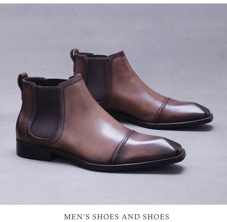 Giày boot nam da bò thật cổ thấp kiểu Chelsea đế cao su — Màu đen, Màu cà phê