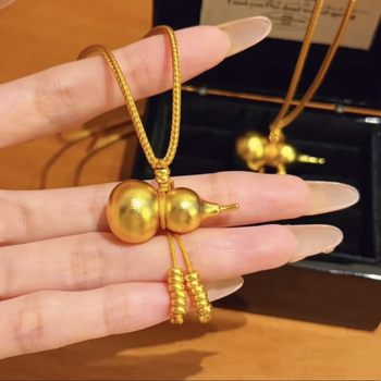 Real Gold Plated Strong Color-retaining Sand Gold Ancient Fringe Gourd Pendant Necklace Solid Plain Flu Wool Chain Fashion