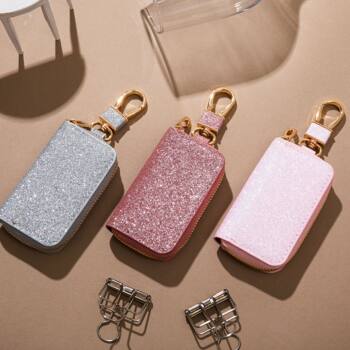 Cross-border Car Key Case Unisex Car Key Storage Bag Creative Star Glitter Leather Hanging Keychain